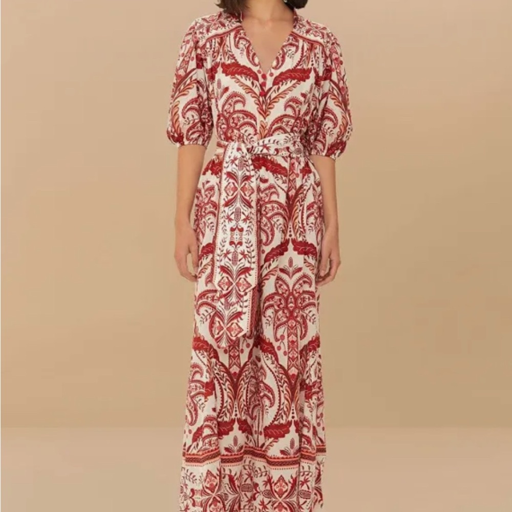 FARM RIO Elegant Red and White Patterned Dress